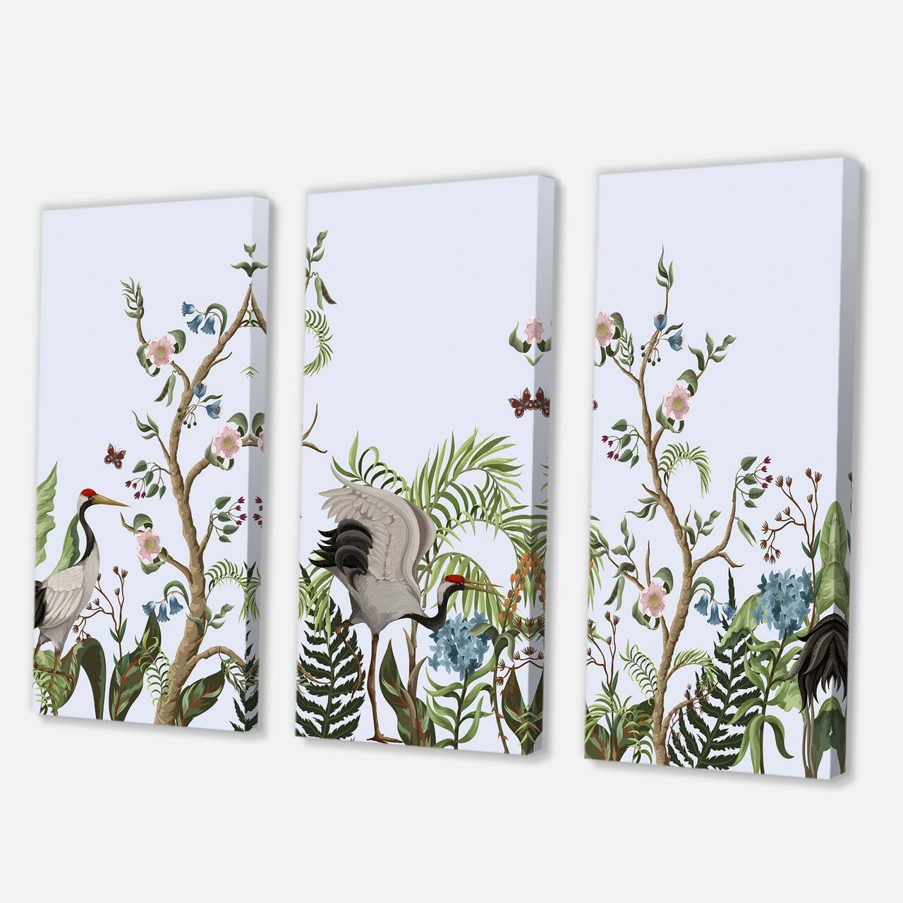 Designart - Border With Cranes & Peonies In Chinoiserie Style - Traditional Canvas Wall Art Print
